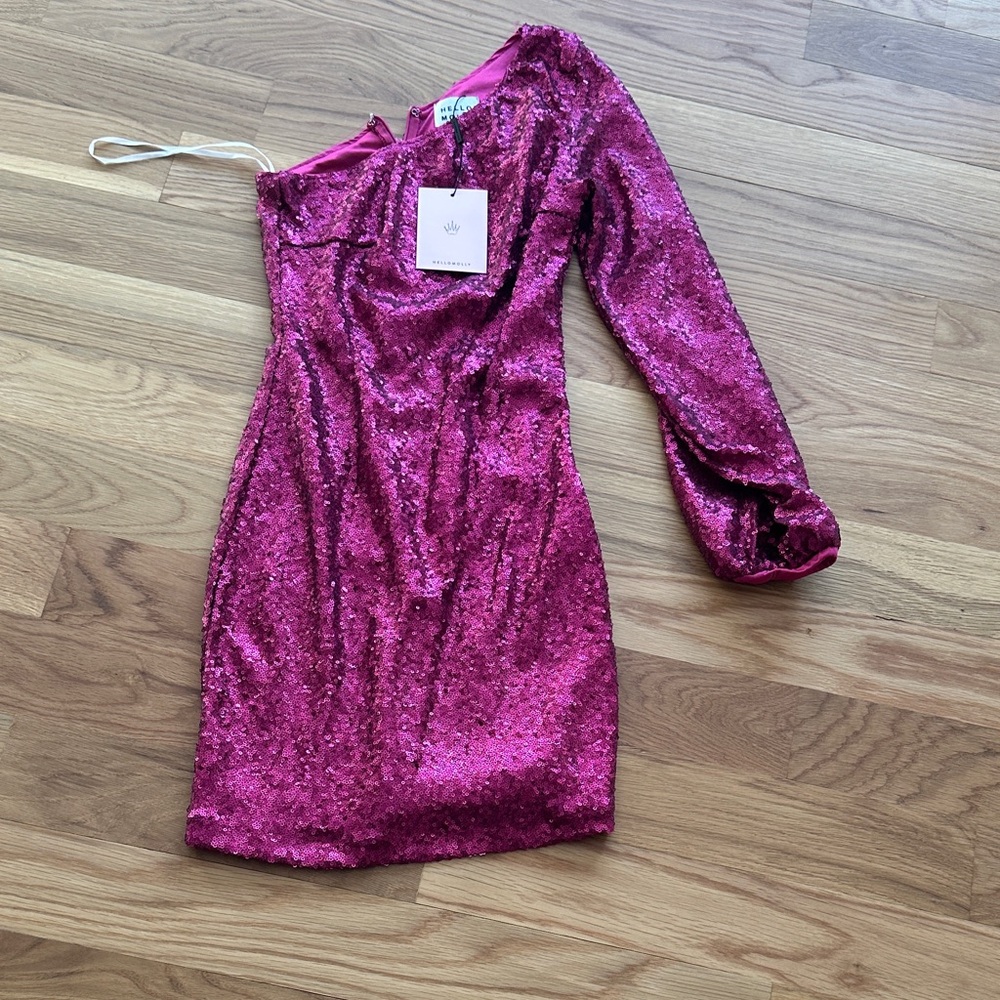 Hello Molly One Shoulder Fuchsia Sequin Dress